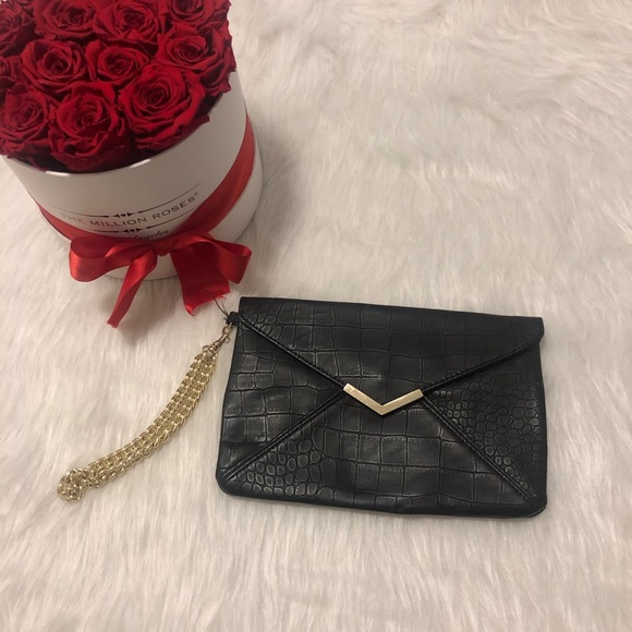 Black faux leather express clutch